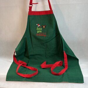 Cute & Sassy Embroidered Christmas Cocktails Apron in Green with Red Trim